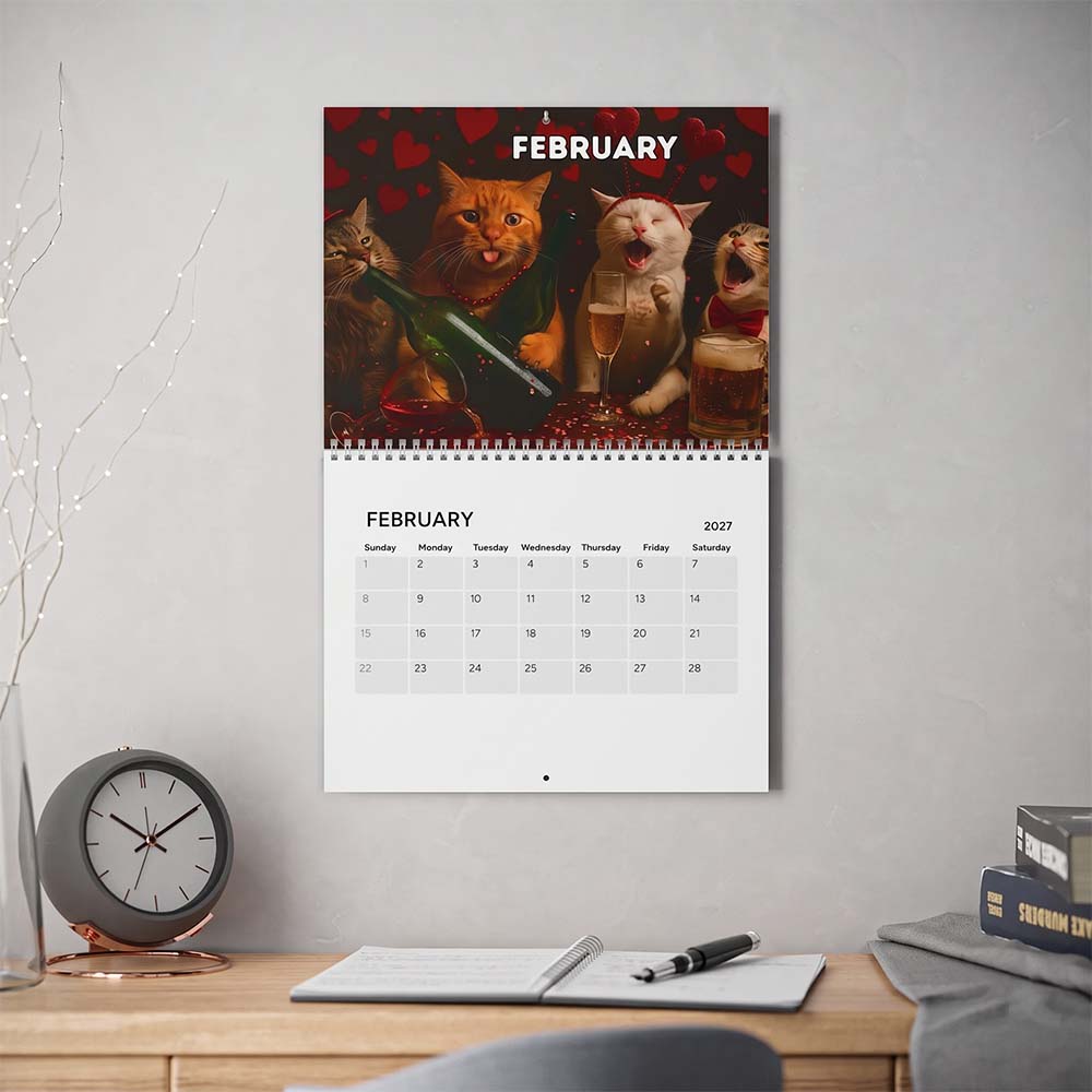 🍺🐱 Calendario de pared Gatos Borrachos 2027 – 12 meses de caos felino sin filtros y muchas risas 😂