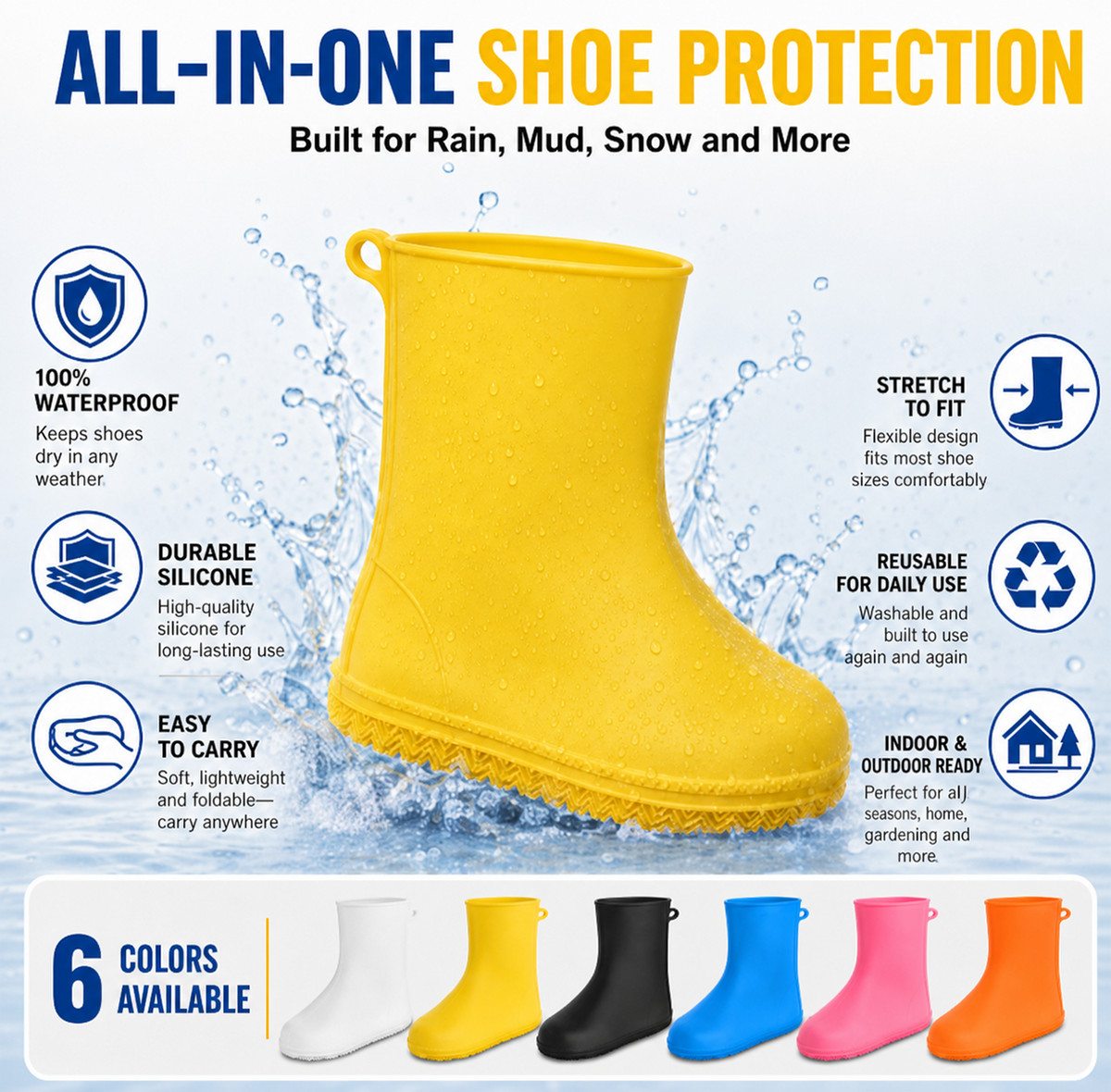 👟💧 Fundas para zapatos de lluvia resistentes — Impermeables, antideslizantes y plegables para aventuras al aire libre