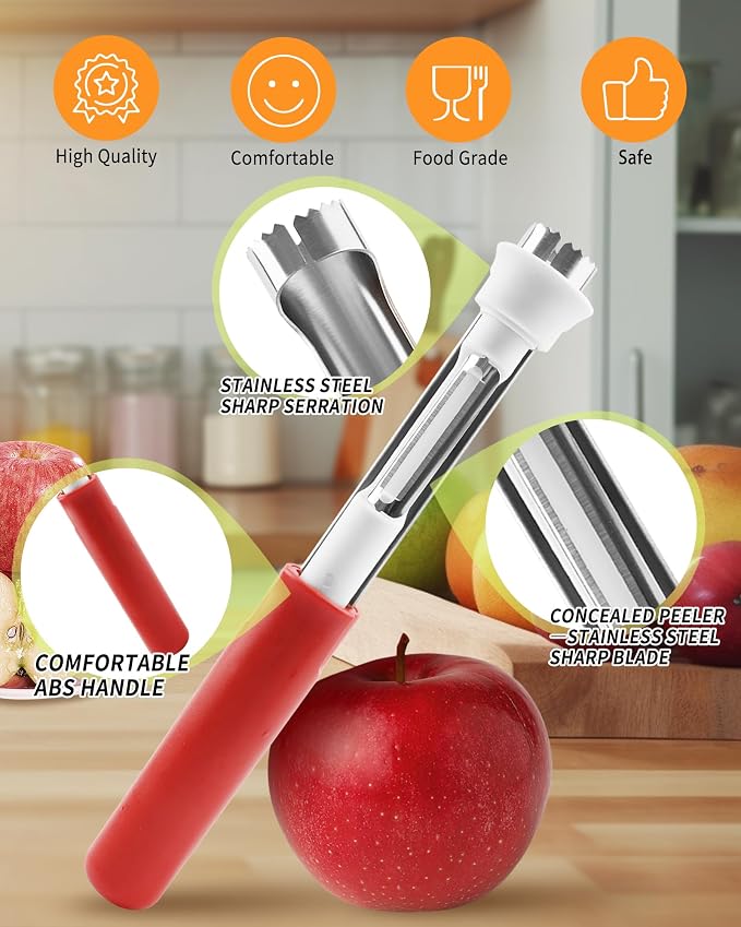 🍎 Herramienta 2‑en‑1 de acero inoxidable para descorazonar manzanas: ¡Extractor de núcleo en un solo movimiento! ✨