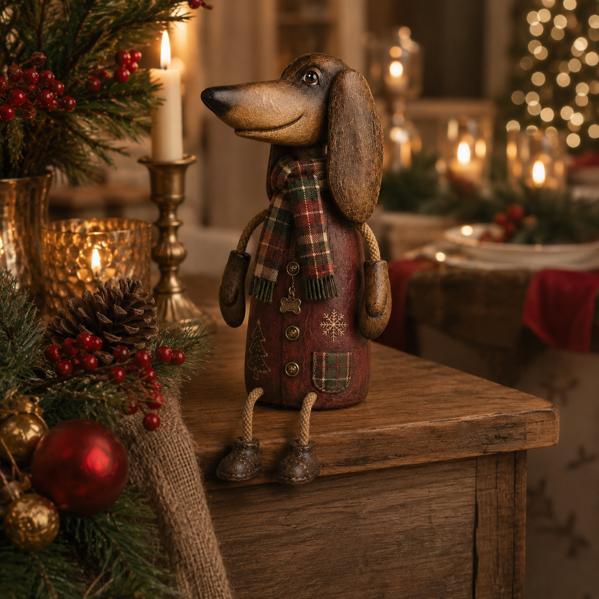 🏡Soportes de estante navideños vintage de perro salchicha