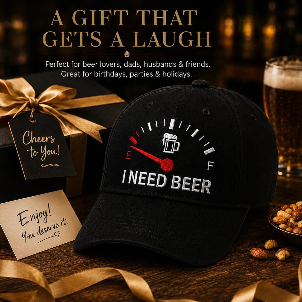 🔥ÚLTIMOS DÍAS 50 % DE DESCUENTO - 🍺 Gorra béisbol bordada «I NEED BEER» – Gorra unisex 🧢