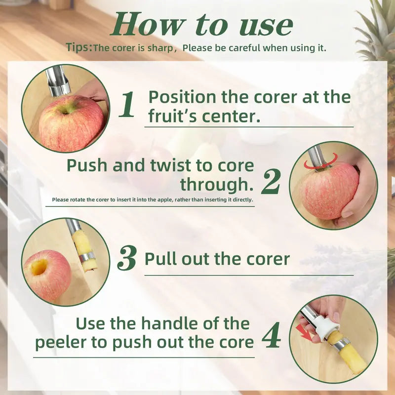 🍎 Herramienta 2‑en‑1 de acero inoxidable para descorazonar manzanas: ¡Extractor de núcleo en un solo movimiento! ✨