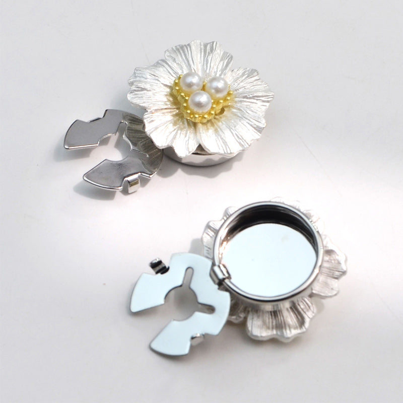 🌸 Clip cubrebotones con perlas y flores