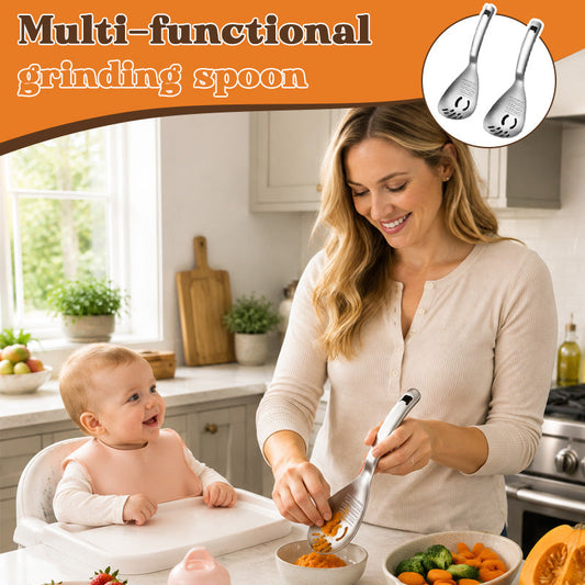 🥄 Cuchara coladora multifunción de acero inoxidable 304｜Para ajo, jengibre, purés y comida infantil