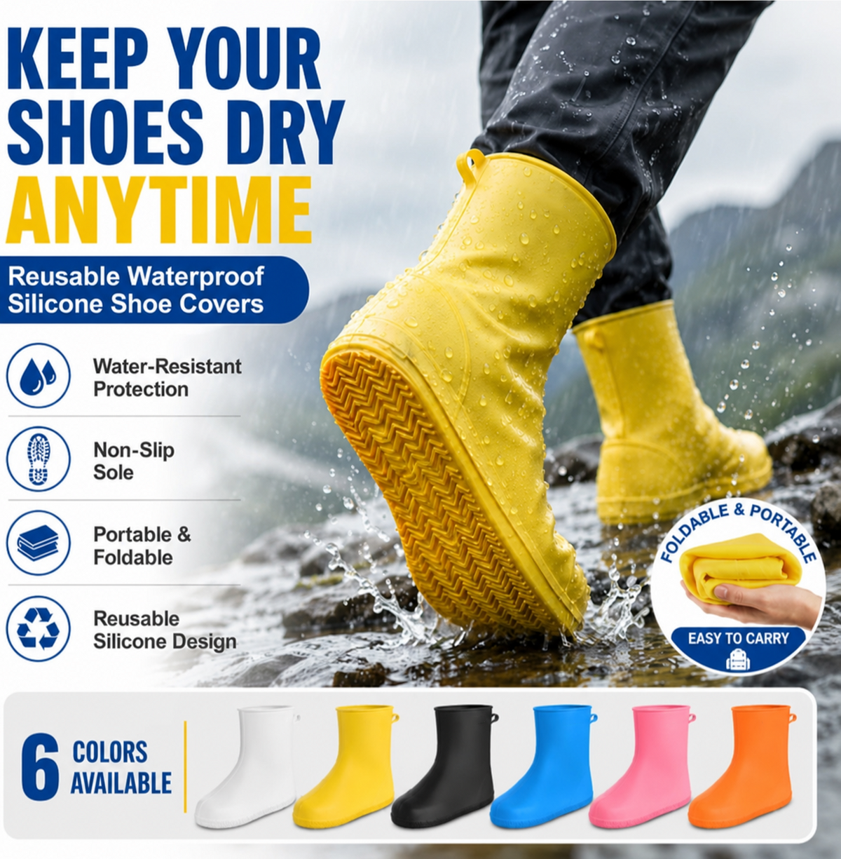 👟💧 Fundas para zapatos de lluvia resistentes — Impermeables, antideslizantes y plegables para aventuras al aire libre