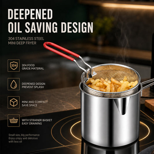 🍟 Mini olla freidora profunda de acero inoxidable 304 con cesta coladora