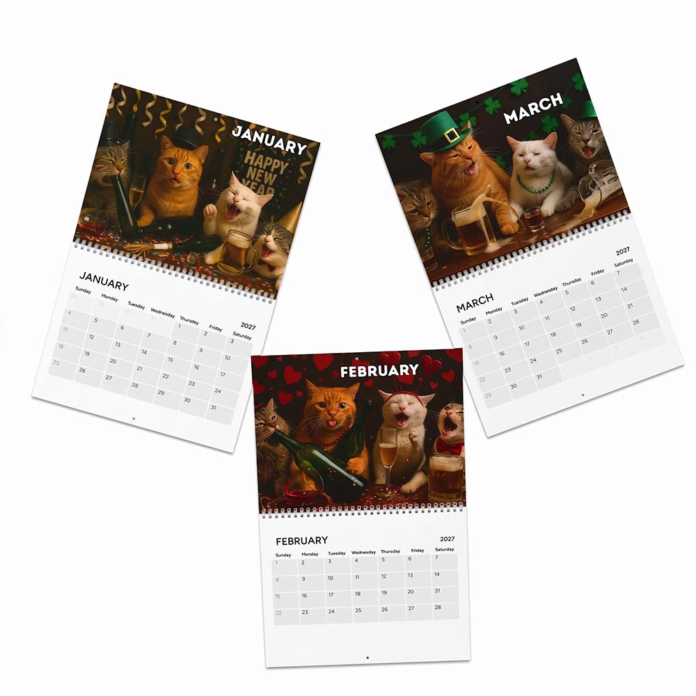 🍺🐱 Calendario de pared Gatos Borrachos 2027 – 12 meses de caos felino sin filtros y muchas risas 😂