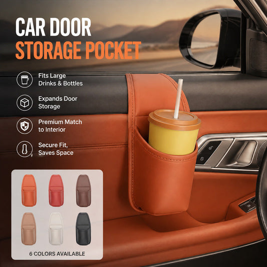 🚗 Organizador Multifuncional para Puerta de Coche Portavasos de Piel Sintética