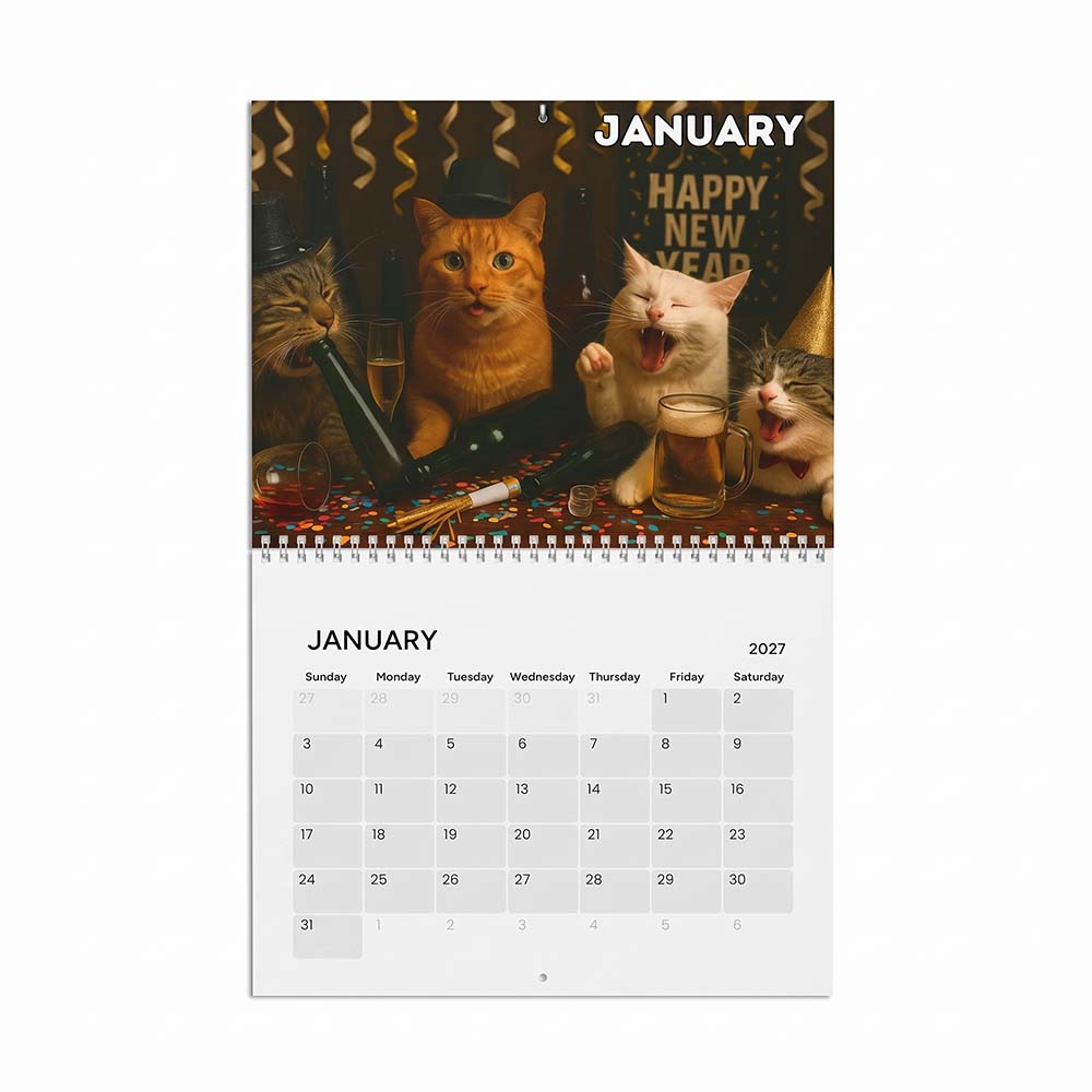 🍺🐱 Calendario de pared Gatos Borrachos 2027 – 12 meses de caos felino sin filtros y muchas risas 😂