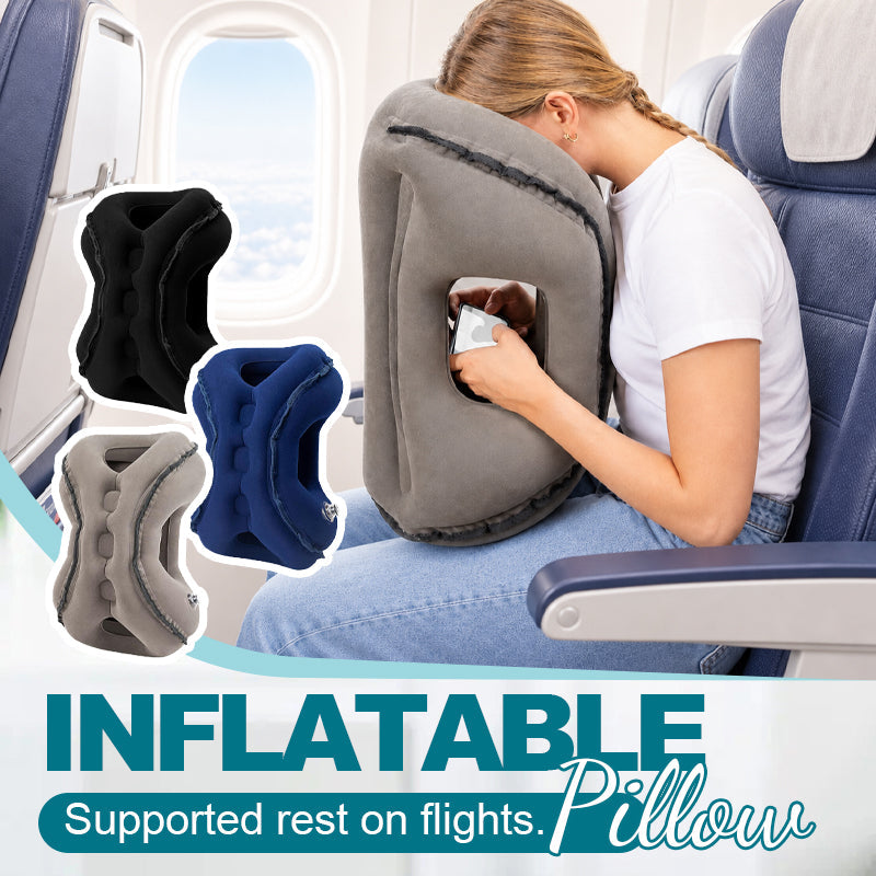 ✈️💤 Almohada inflable portátil para dormir en el avión — Apoyo para descansar en posición frontal y lateral