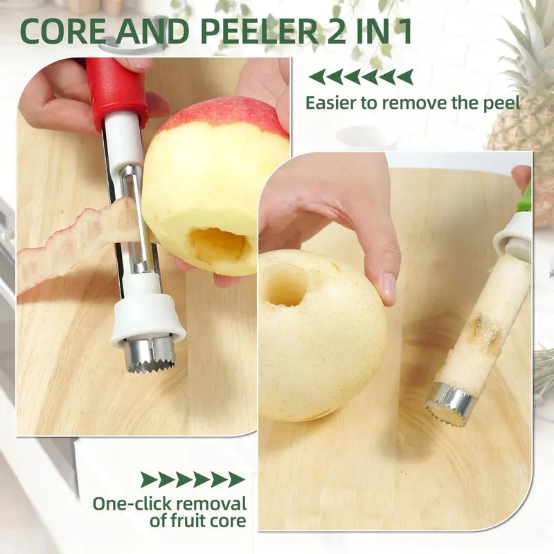 🍎 Herramienta 2‑en‑1 de acero inoxidable para descorazonar manzanas: ¡Extractor de núcleo en un solo movimiento! ✨