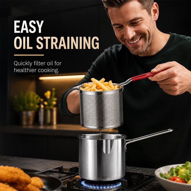 🍟 Mini olla freidora profunda de acero inoxidable 304 con cesta coladora
