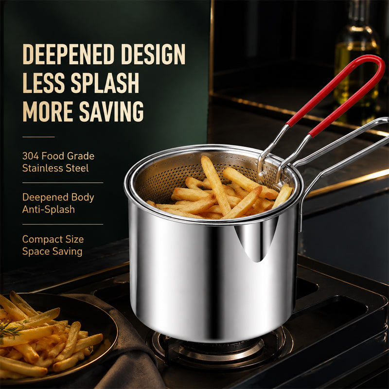 🍟 Mini olla freidora profunda de acero inoxidable 304 con cesta coladora
