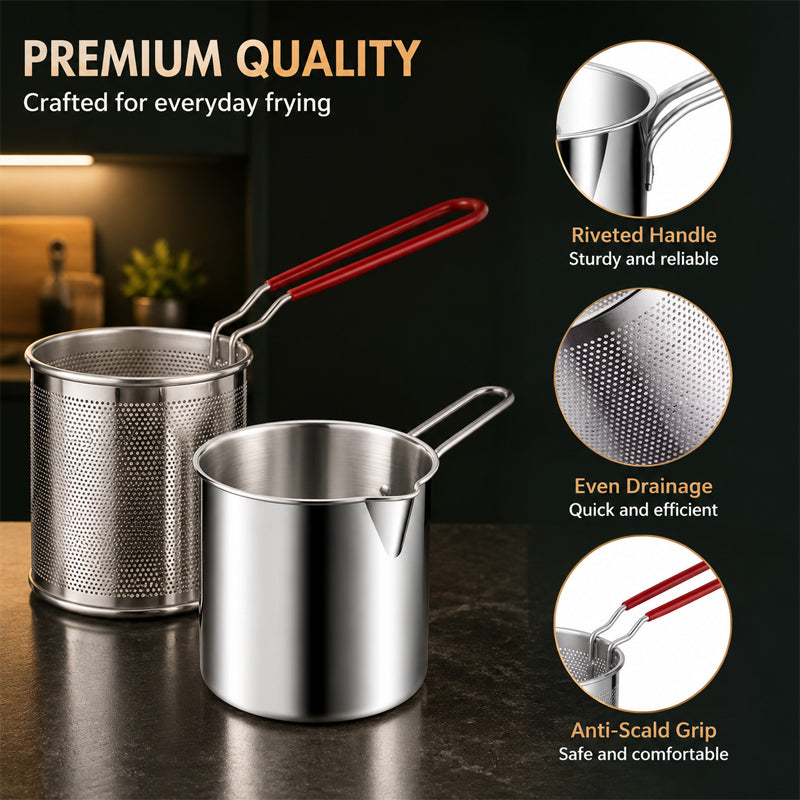🍟 Mini olla freidora profunda de acero inoxidable 304 con cesta coladora