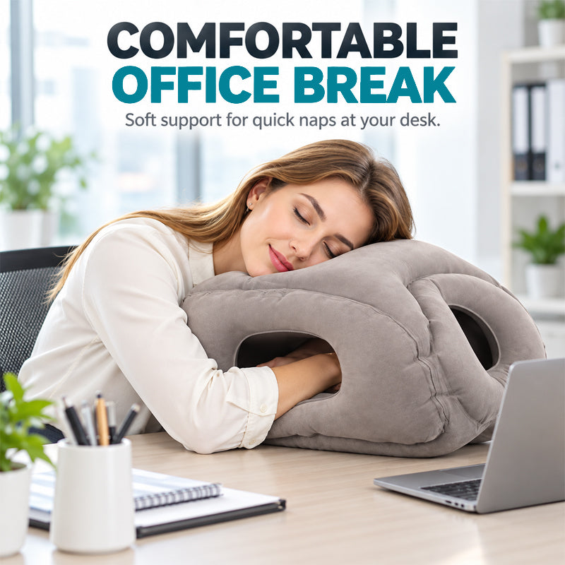 ✈️💤 Almohada inflable portátil para dormir en el avión — Apoyo para descansar en posición frontal y lateral