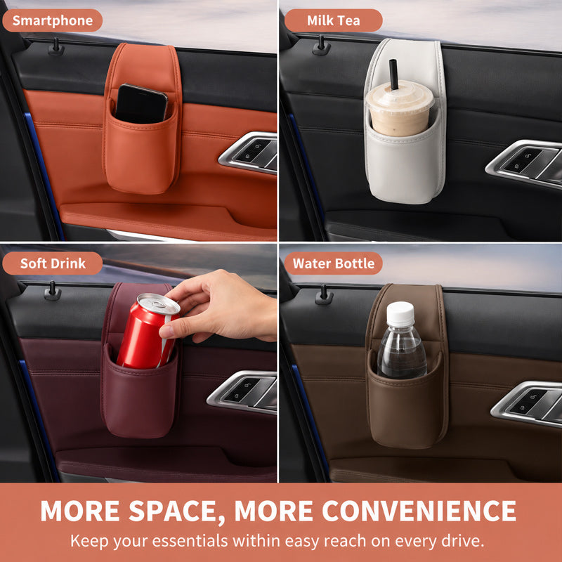 🚗 Organizador Multifuncional para Puerta de Coche Portavasos de Piel Sintética