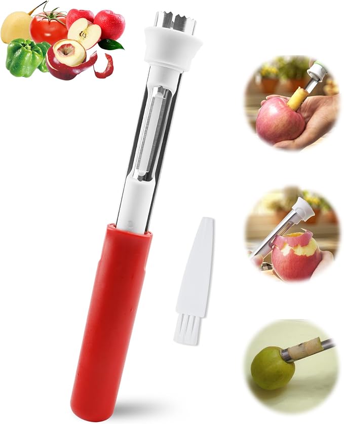 🍎 Herramienta 2‑en‑1 de acero inoxidable para descorazonar manzanas: ¡Extractor de núcleo en un solo movimiento! ✨