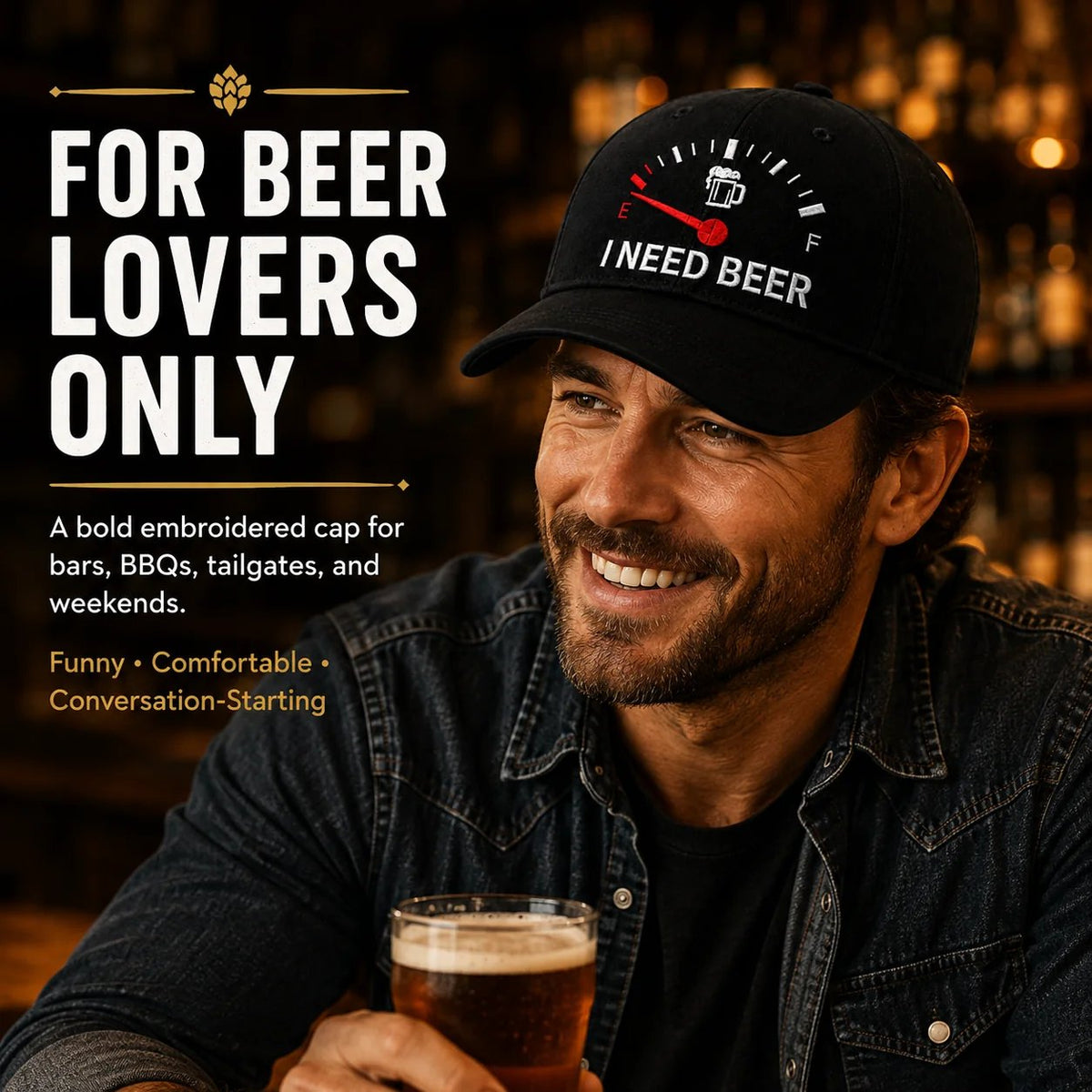 🔥ÚLTIMOS DÍAS 50 % DE DESCUENTO - 🍺 Gorra béisbol bordada «I NEED BEER» – Gorra unisex 🧢