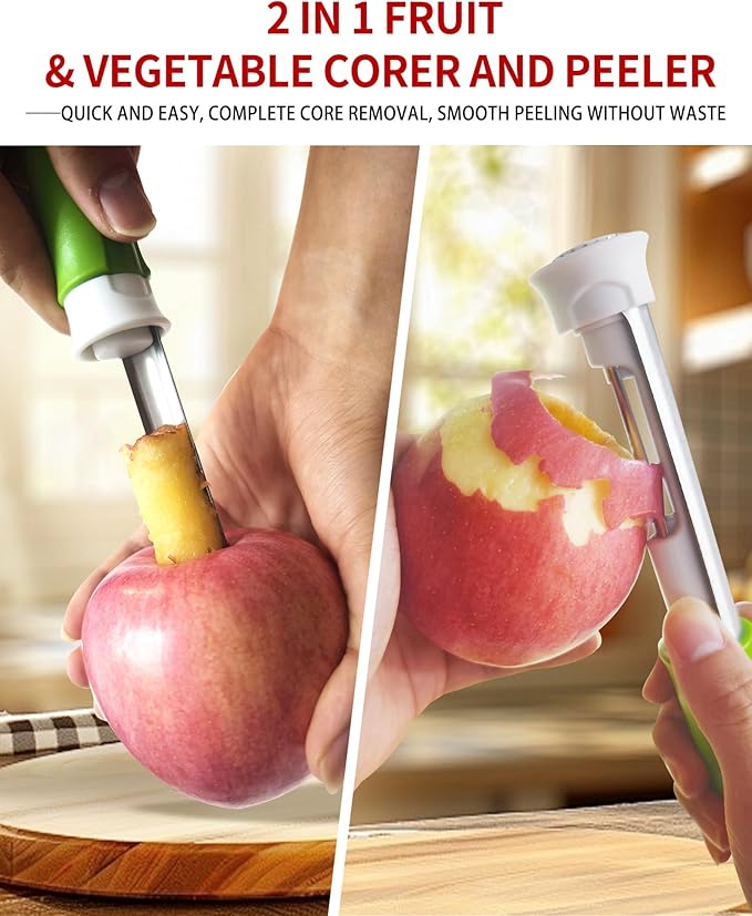 🍎 Herramienta 2‑en‑1 de acero inoxidable para descorazonar manzanas: ¡Extractor de núcleo en un solo movimiento! ✨