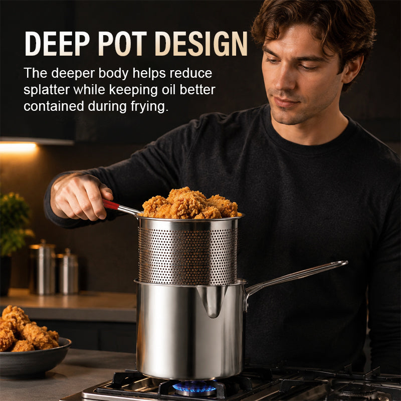 🍟 Mini olla freidora profunda de acero inoxidable 304 con cesta coladora