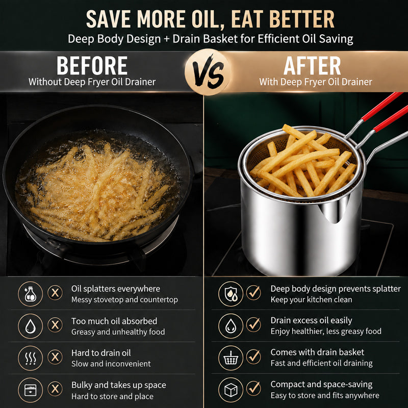 🍟 Mini olla freidora profunda de acero inoxidable 304 con cesta coladora