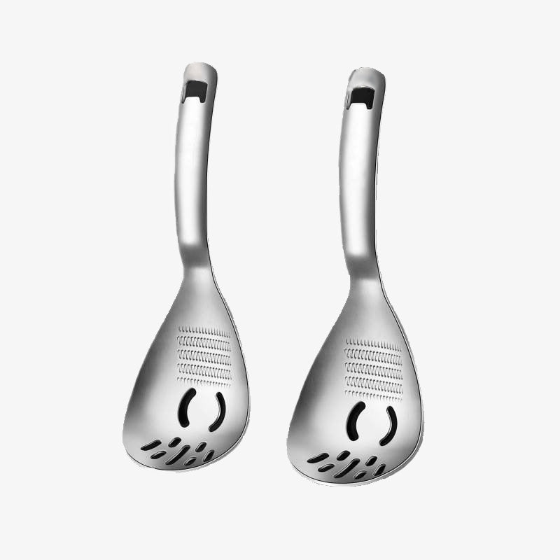 🥄 Cuchara coladora multifunción de acero inoxidable 304｜Para ajo, jengibre, purés y comida infantil