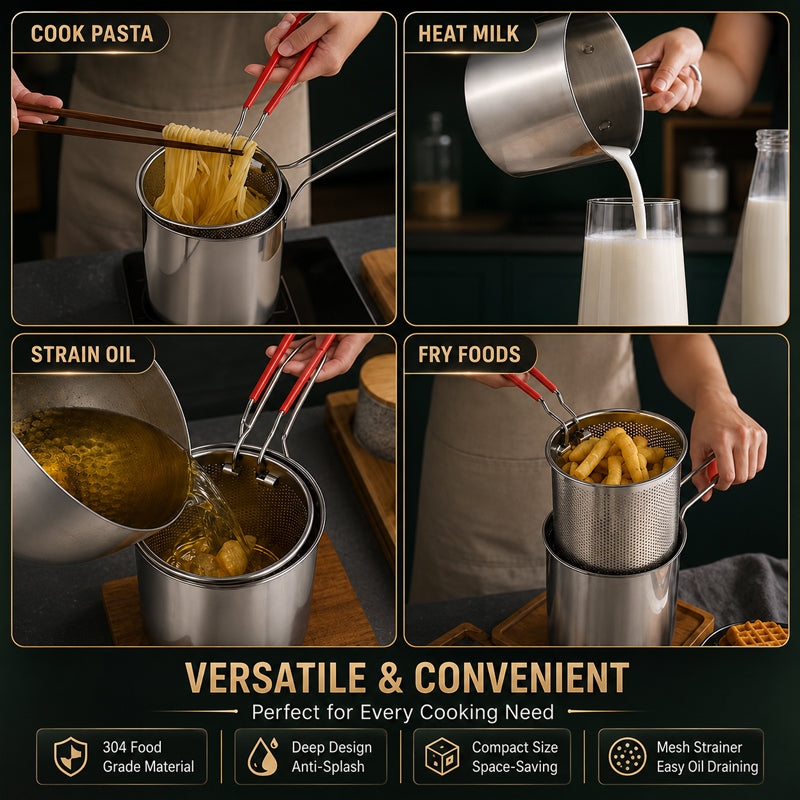 🍟 Mini olla freidora profunda de acero inoxidable 304 con cesta coladora