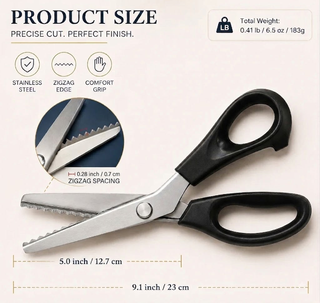 ✂️ Tijeras dentadas profesionales acero inoxidable 9,1" ✨ Borde zigzag afilado anti‑deshilachado para costura y manualidades