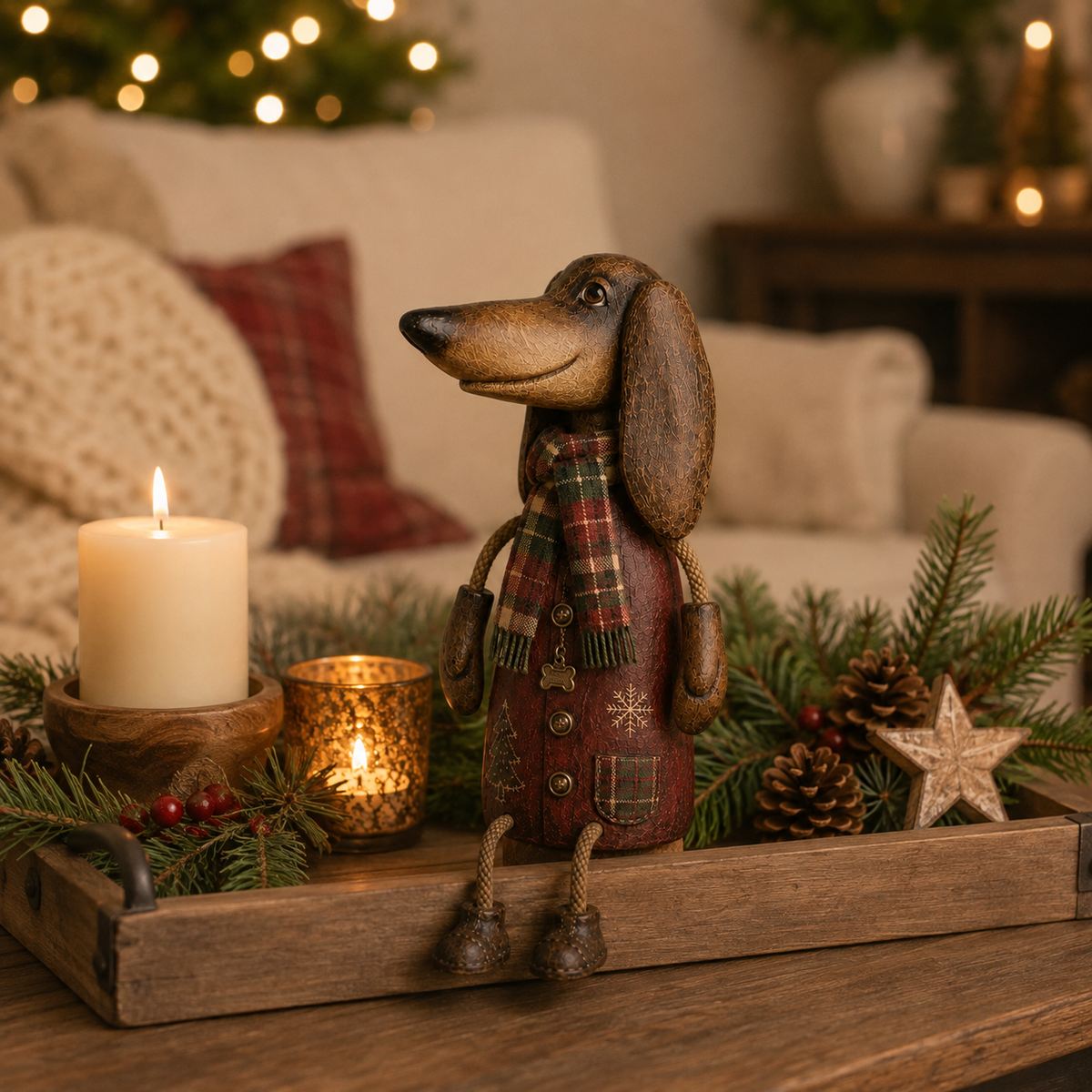 🏡Soportes de estante navideños vintage de perro salchicha