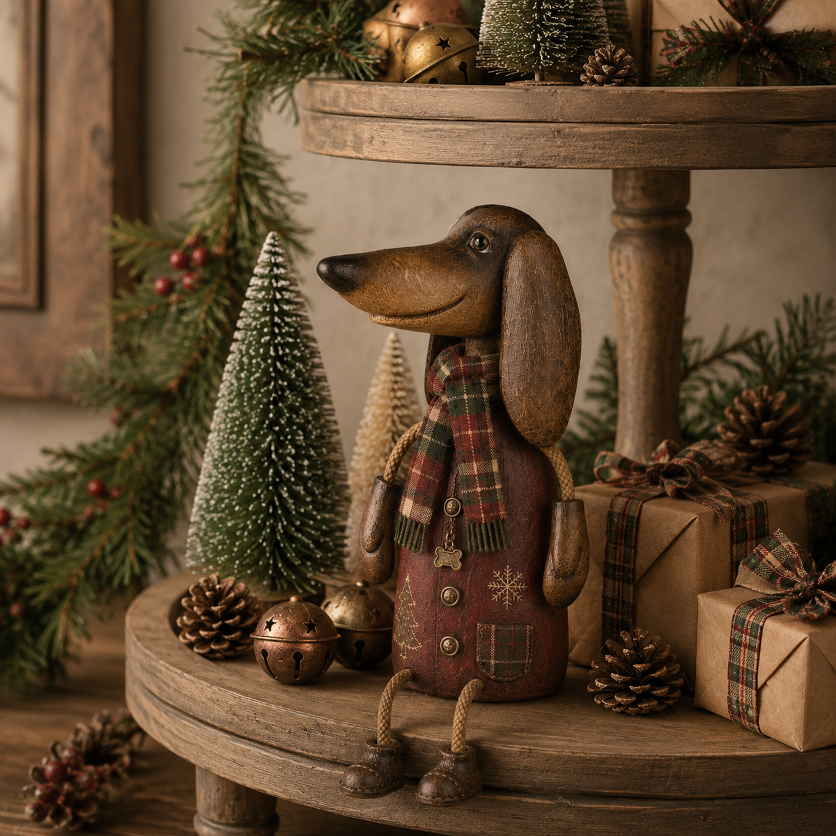 🏡Soportes de estante navideños vintage de perro salchicha