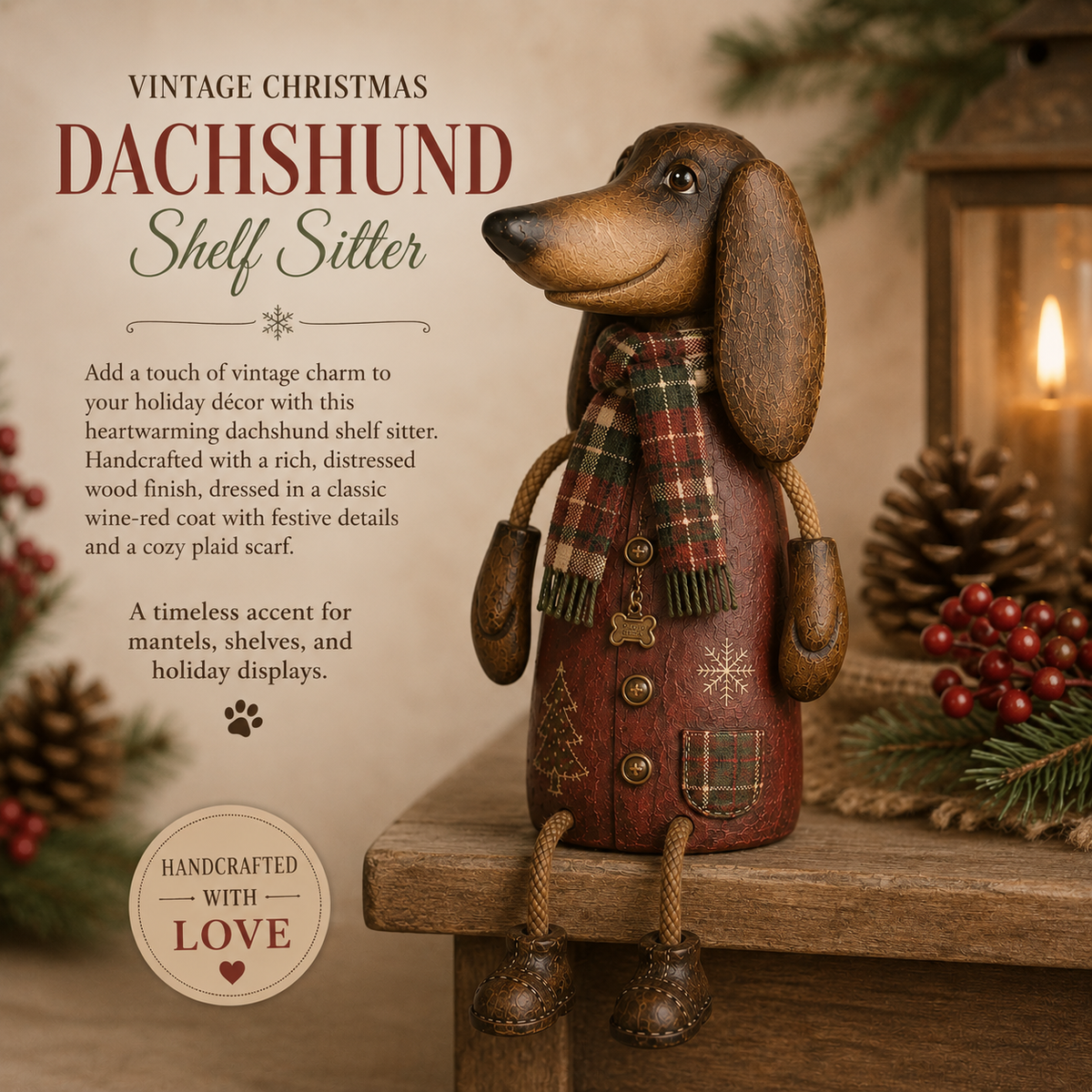 🏡Soportes de estante navideños vintage de perro salchicha
