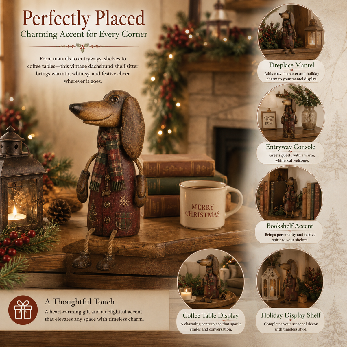 🏡Soportes de estante navideños vintage de perro salchicha