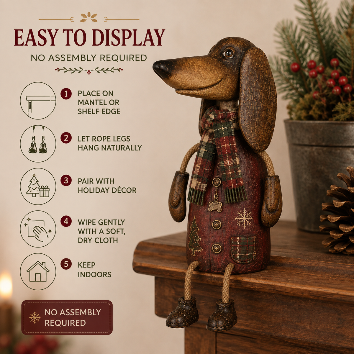 🏡Soportes de estante navideños vintage de perro salchicha