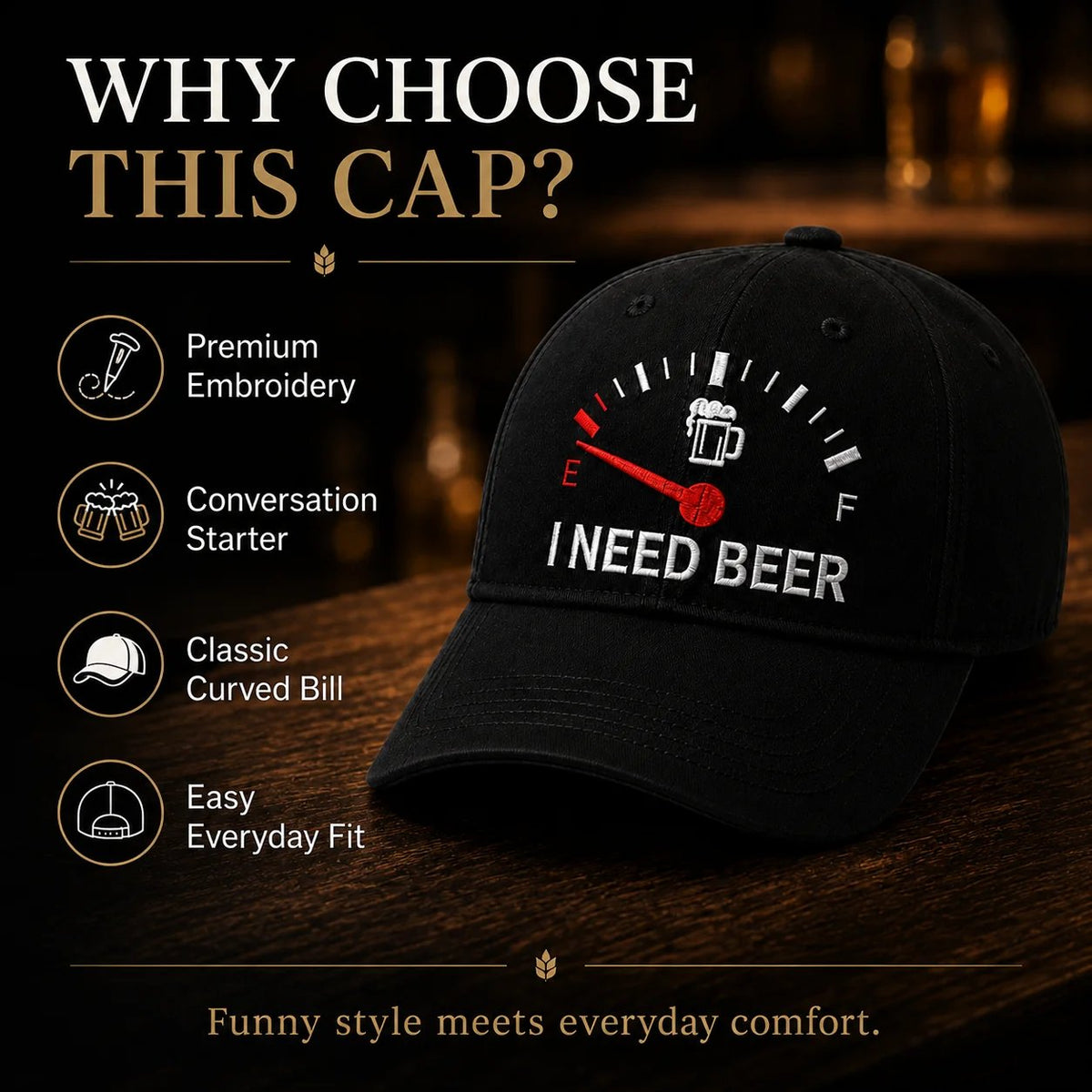 🔥ÚLTIMOS DÍAS 50 % DE DESCUENTO - 🍺 Gorra béisbol bordada «I NEED BEER» – Gorra unisex 🧢